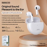 REMAX TWS-50I TRUE WIRELESS STEREO, EARBUDS FOR MUSIC & CALL (5.1 WIRELESS) - White
